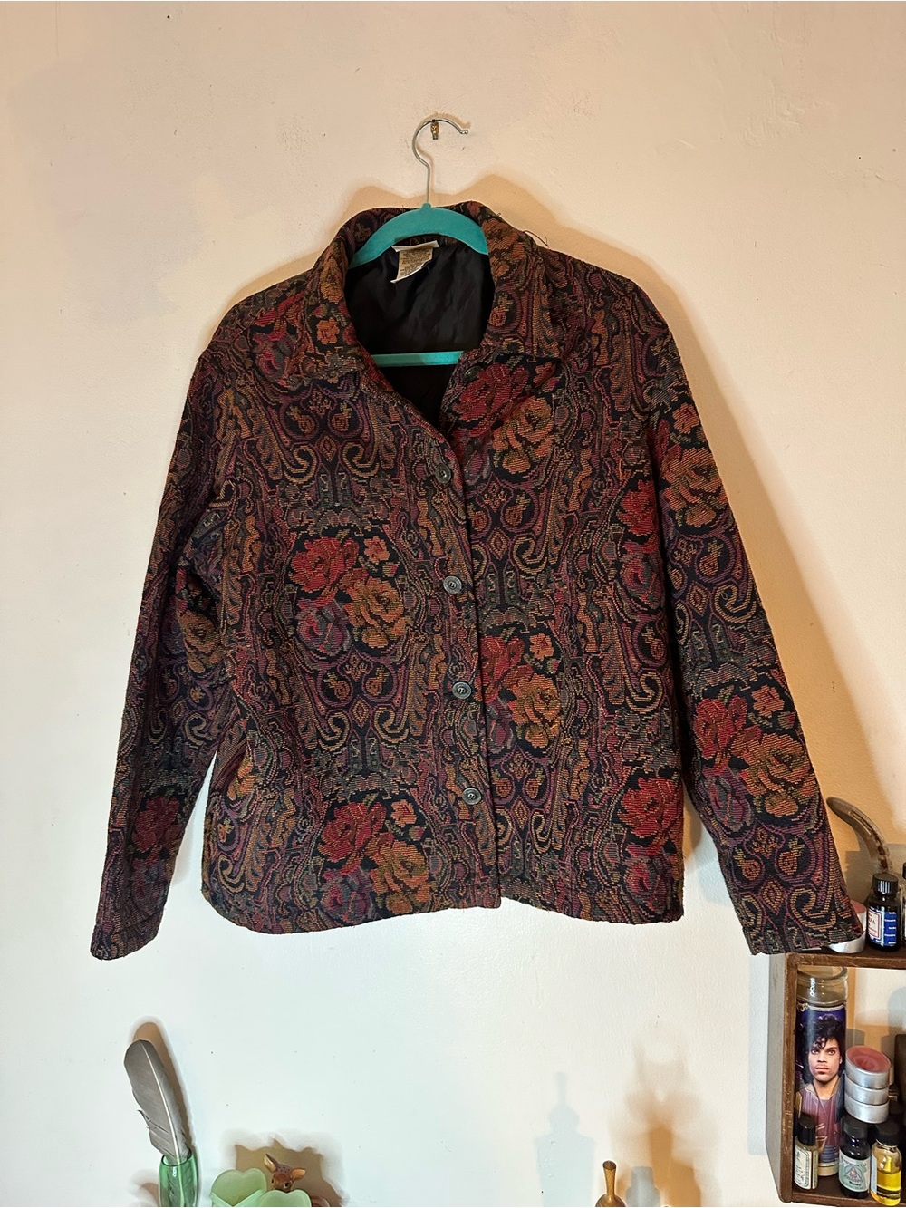 Vintage 90s White Stag Floral Paisley Jacquard Tapestry Jacket Large